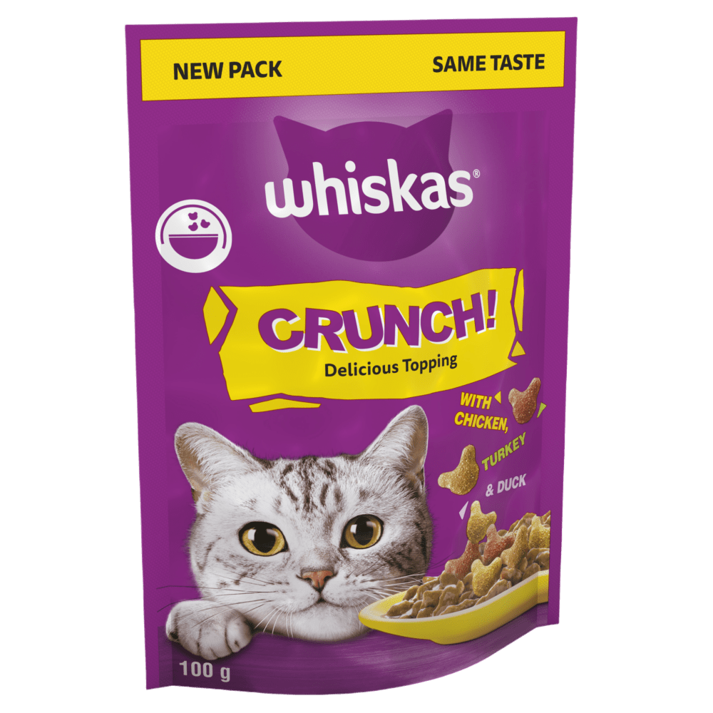 WHISKAS® Crunch Tasty Topping Adult Cat Treat Biscuits 100g - 1
