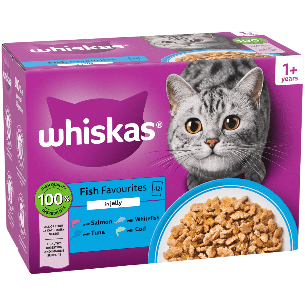 WHISKAS FISH FAVOURITES in Jelly Adult Wet Cat Food Pouch 80x85g, 40x85g, 12x85g - 1