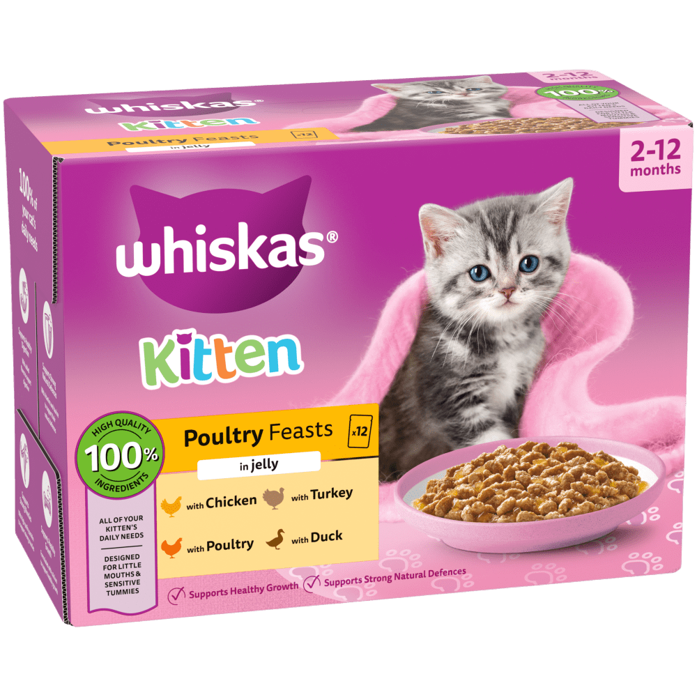 WHISKAS POULTRY FEASTS in Jelly Kitten 2-12 Months Wet Cat Food Pouch 40x85g, 12x85g - 1